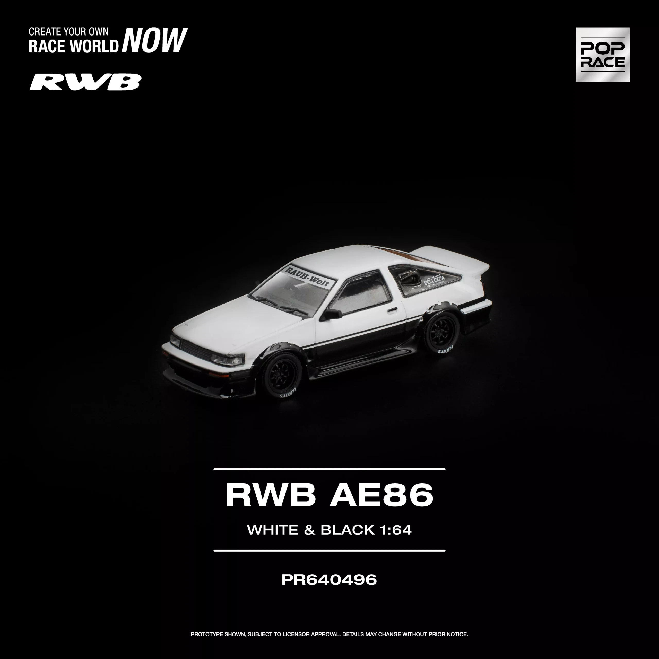 POP RACE 1:64 PR640496 RWB AE86 WHITE BLACK - Image 2