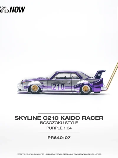 POPRACE 1:64 PR640107 SKYLINE C210 KAIDO RACER (BOSOZOKU STYLE) PURPLE CHROME/SILVER