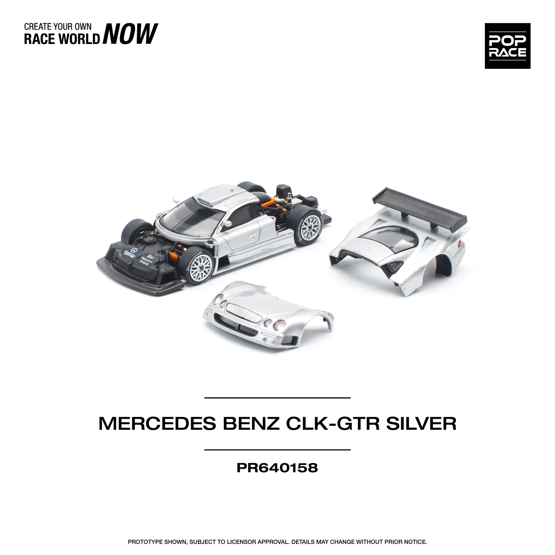 POPRACE 1:64 PR640158 MERCEDES-BENZ AMG CLK GTR - SILVER - Image 2