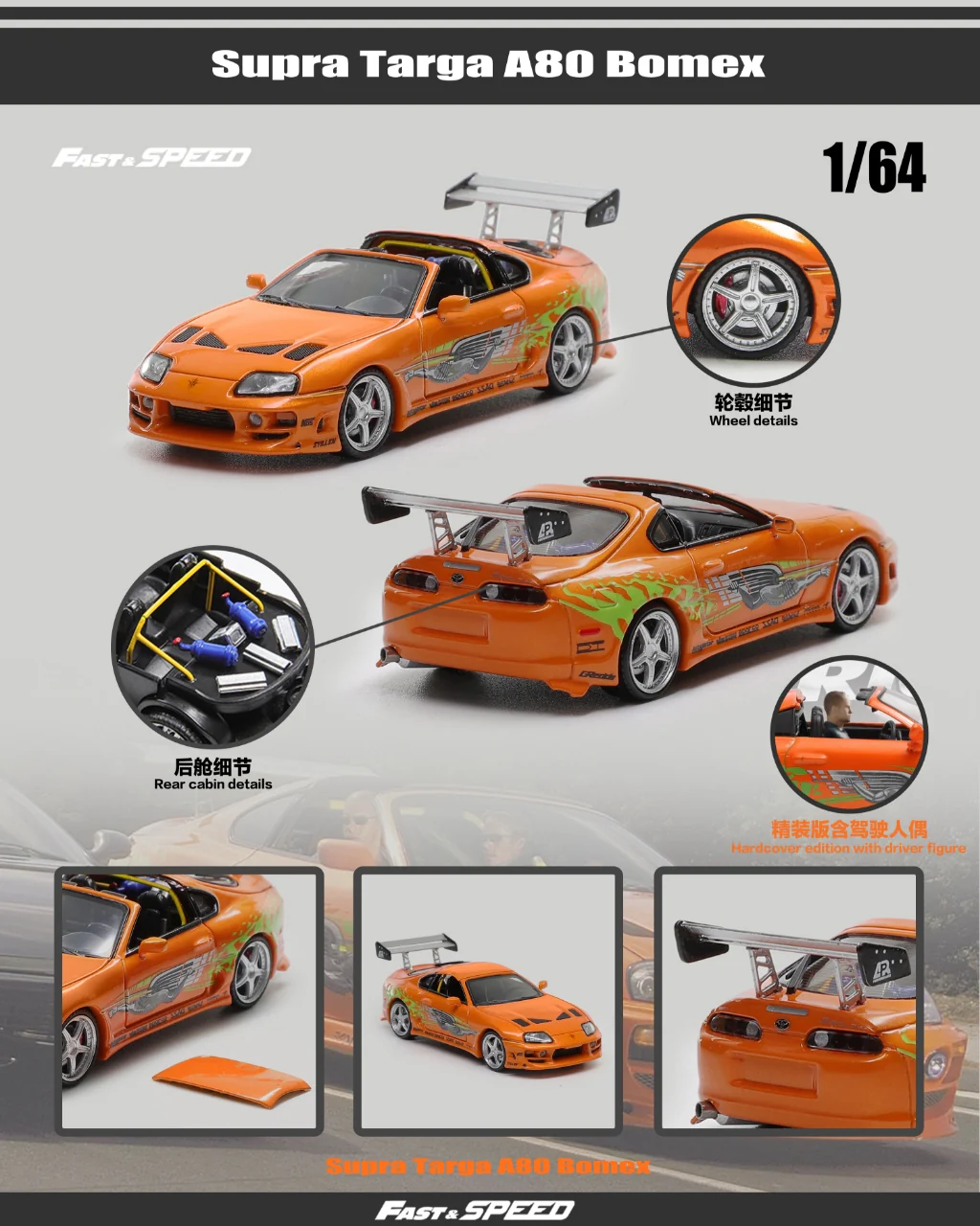 Fast Speed 1:64 Toyota Supra Targa The 4th Generation Bomex Version - FNF Orange (2 Versions) - Image 2
