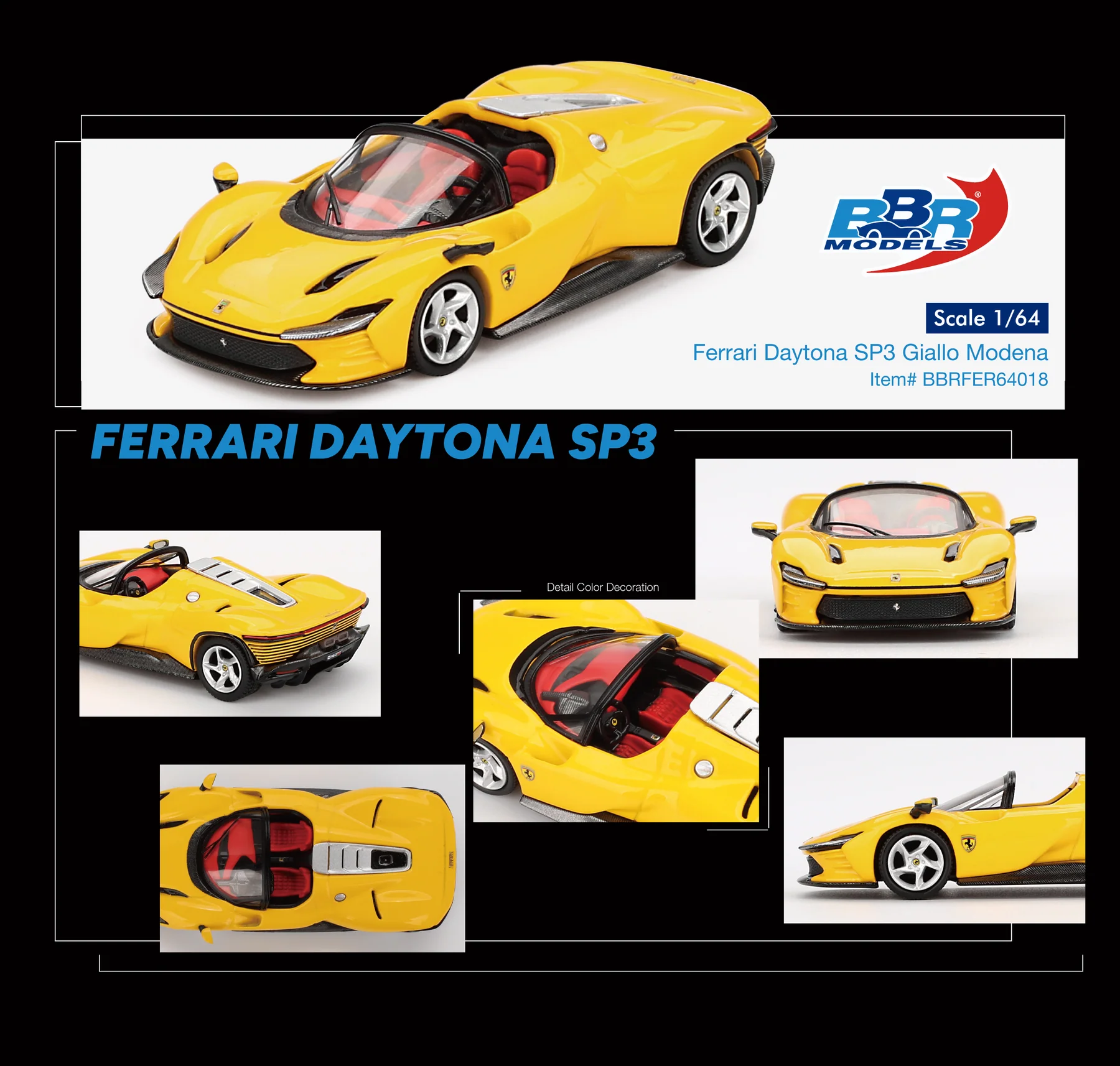 BBRFER64018 BBR Model 1:64 Ferrari Daytona SP3 Giallo Modena - Image 4