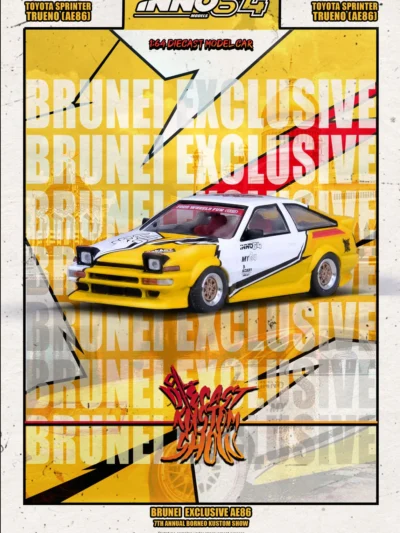 INNO64 BRUNEI EXCLUSIVE • AE86 "WILDCARD" DIECAST KUSTOM SHOW- YELLOW & WHITE