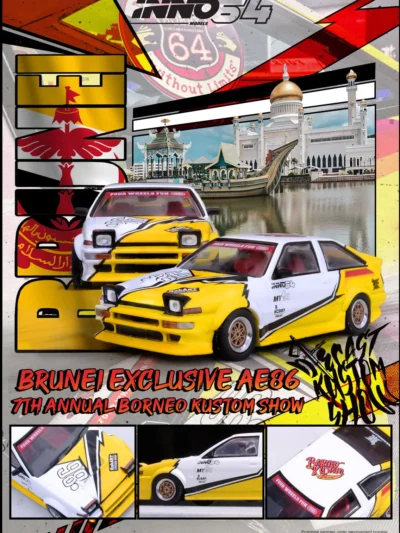 INNO64 BRUNEI EXCLUSIVE • AE86 "WILDCARD" DIECAST KUSTOM SHOW- YELLOW & WHITE