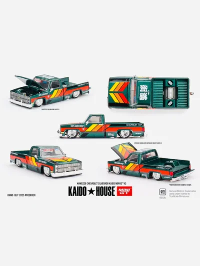 Kaido House x Mini GT 164 Chevrolet Silverado KAIDO WORKS V3 Dark Green