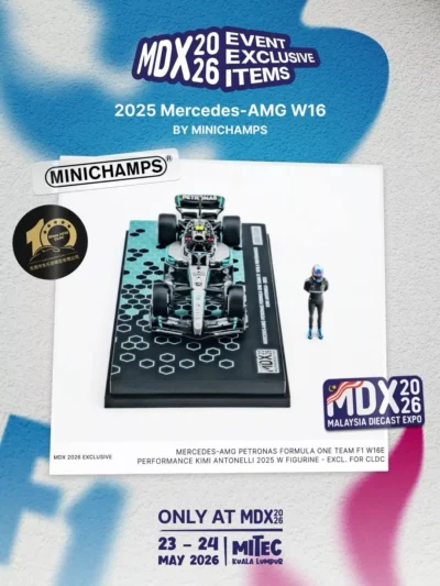 Minichamps x CLDC Mercedes-AMG Petronas Formula One Team F1 W16E Performance Kimi Antonelli 2025 with Figurine 2026 Malaysia Diecast Expo MDX DOHA