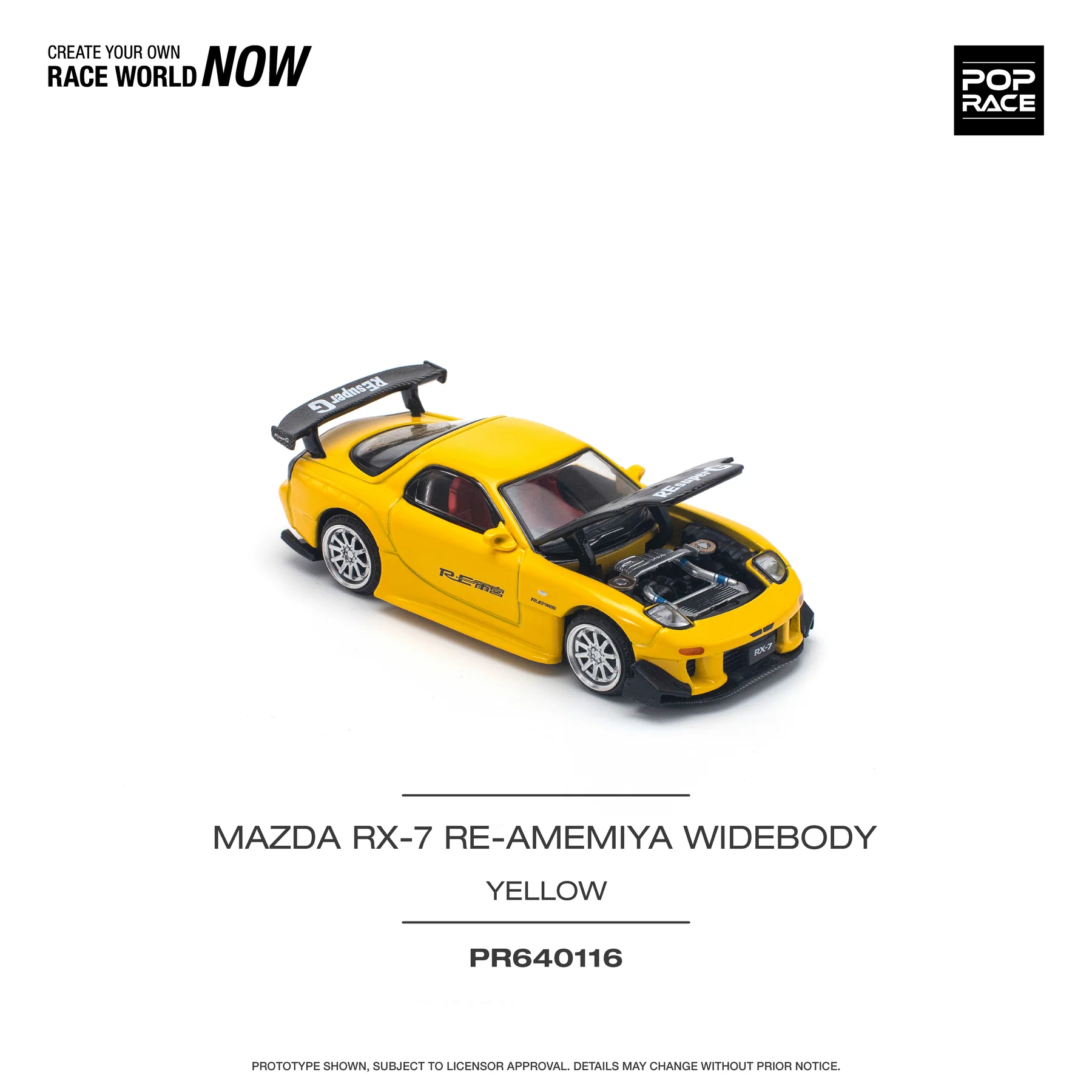 PR640116 POPRACE 1:64 MAZDA RX-7 (FD3S) RE-AMEMIYA WIDEBODY YELLOW - Image 5