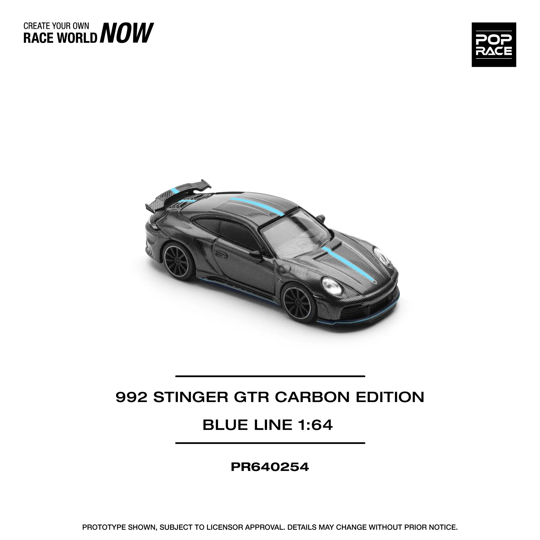 PR640254 POPRACE 1:64 992 STINGER GTR CARBON EDITION (BLUE LINE)