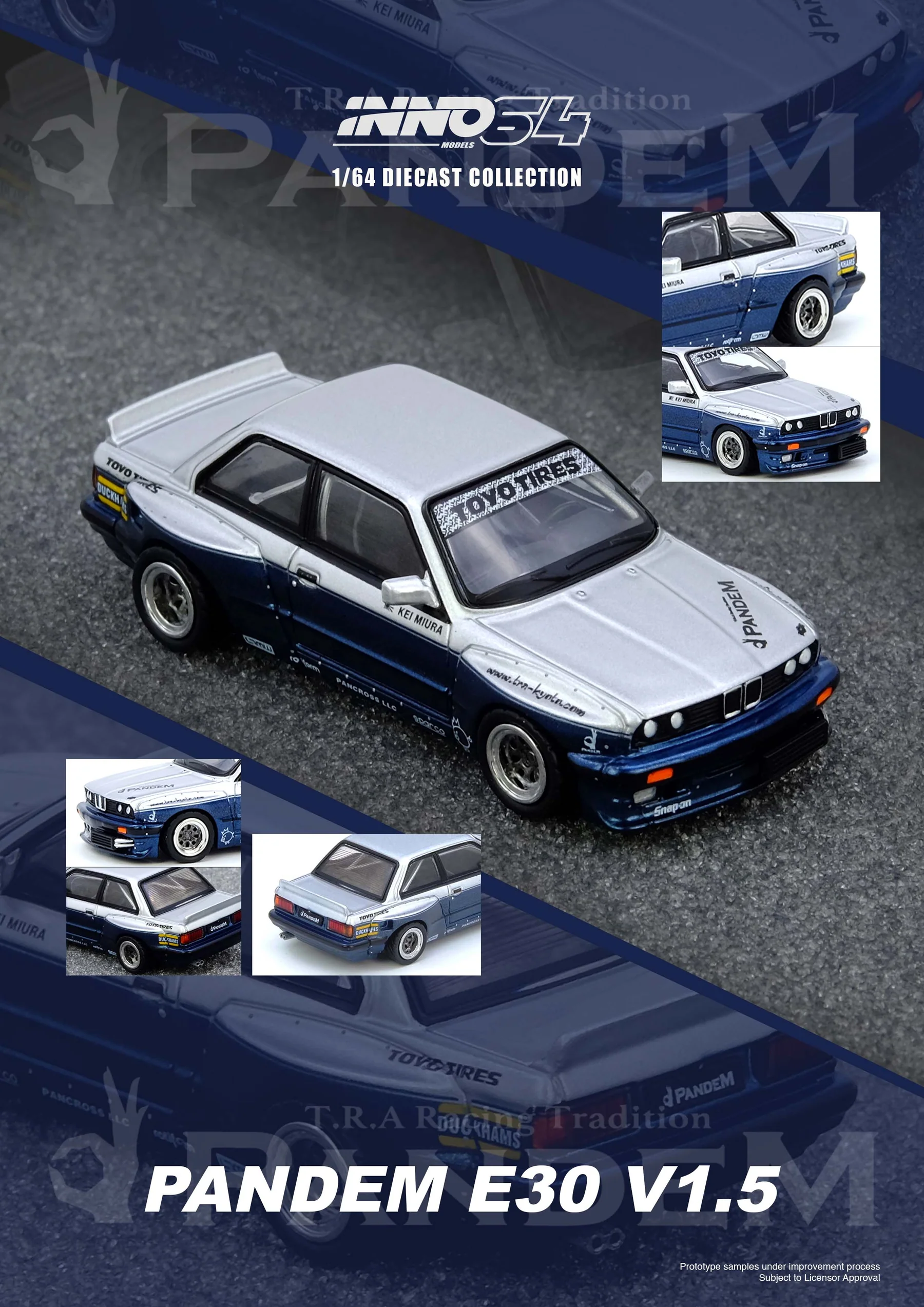 INNO64 1:64 BMW PANDEM E30 M3 SILVER/BLUE