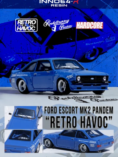 INNO64 1/64 FORD ESCORT MK2 PANDEM "EMOTION" RETRO HAVOC BLUE