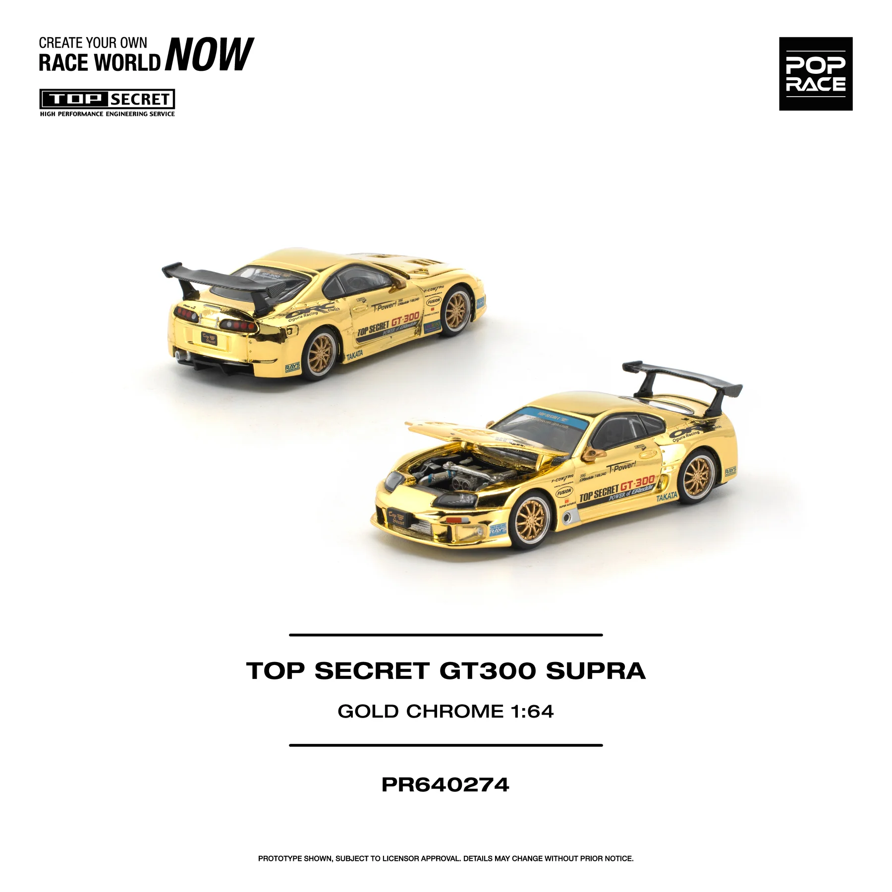 PR640274 POPRACE 1:64 TOP SECRET GT300 SUPRA - GOLD CHROME