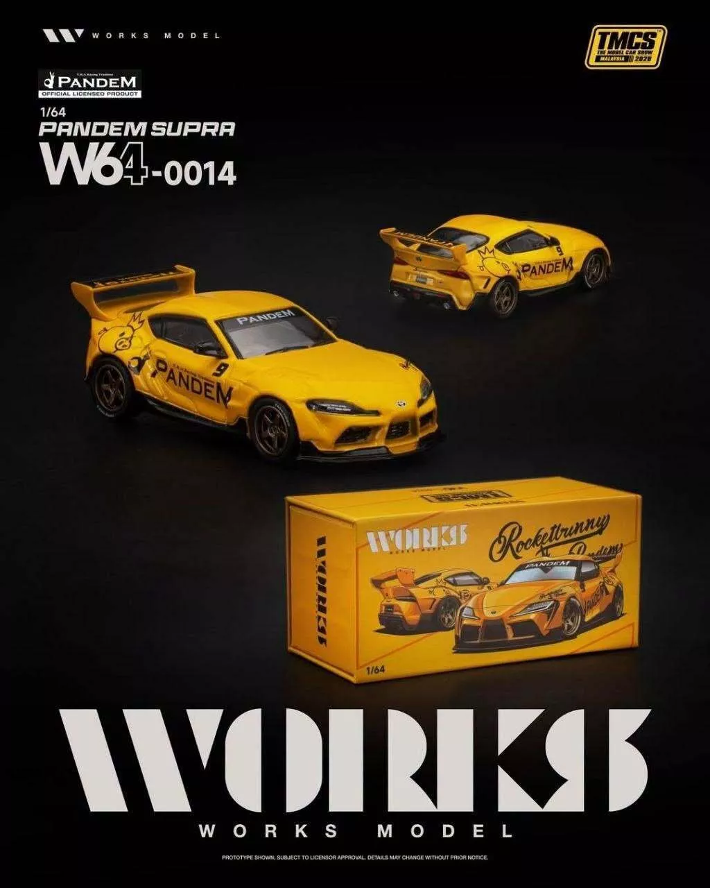 WORKS MODEL 164 TOYOTA SUPRA PANDEM #9 – YELLOW (TMCS 2026 EXCLUSIVE) – W64-0014