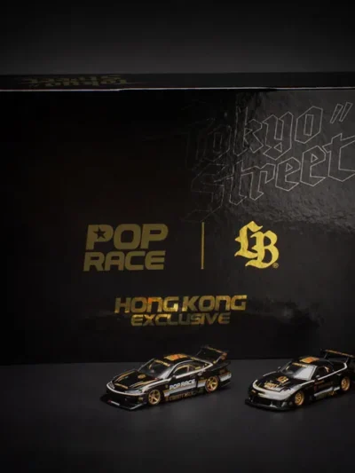 PR640568 + PR640569 POPRACE × LIBERTY WALK 1:64 HONG KONG STORE OPENING EXCLUSIVE BOX SET – LB-SUPER SILHOUETTE RX7 (FD3S) BLACK & LB-SUPER SILHOUETTE S15 SILVIA BLACK