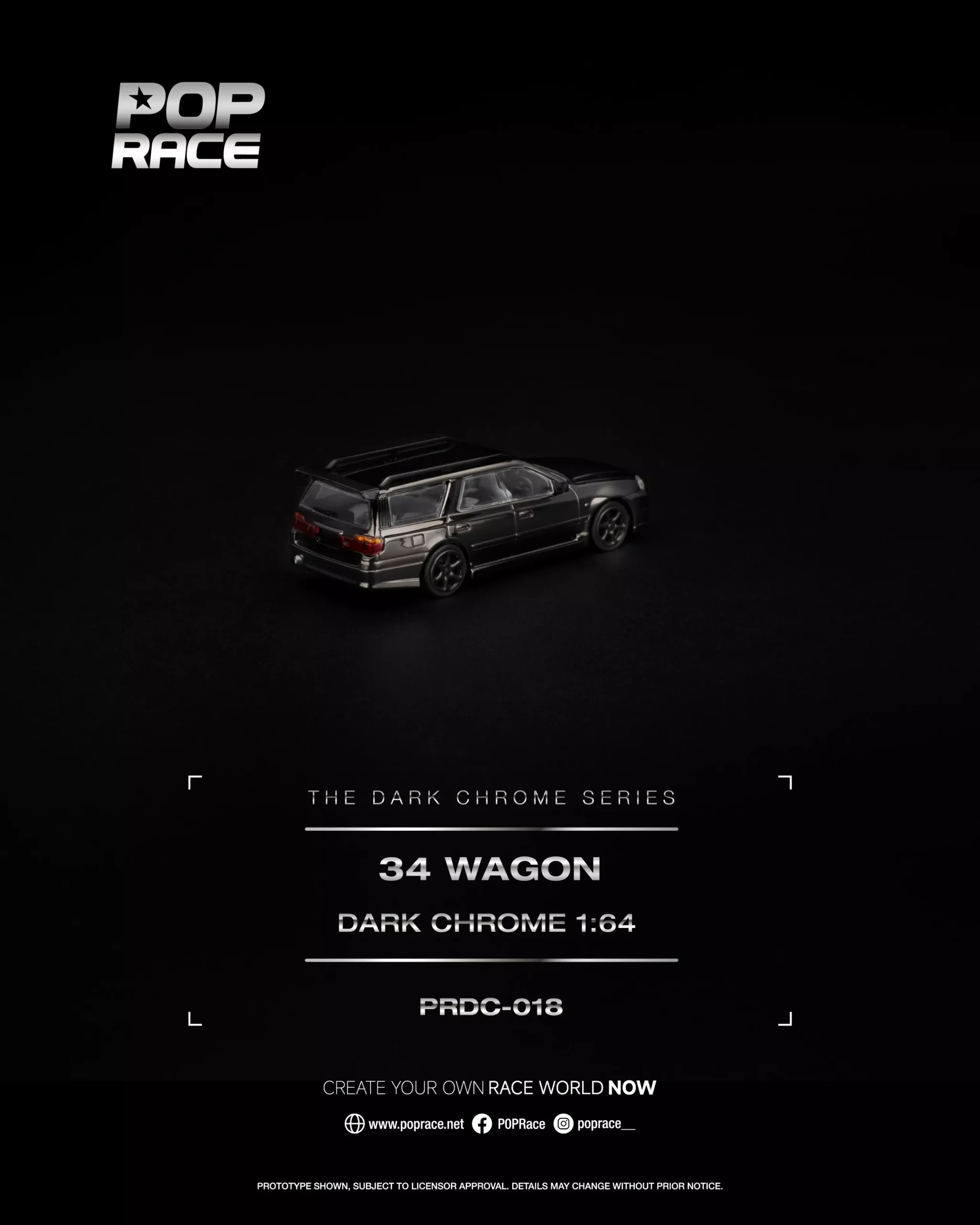 PRDC018 POPRACE 1:64 NISSAN SKYLINE R34 WAGON DARK CHROME - Image 4