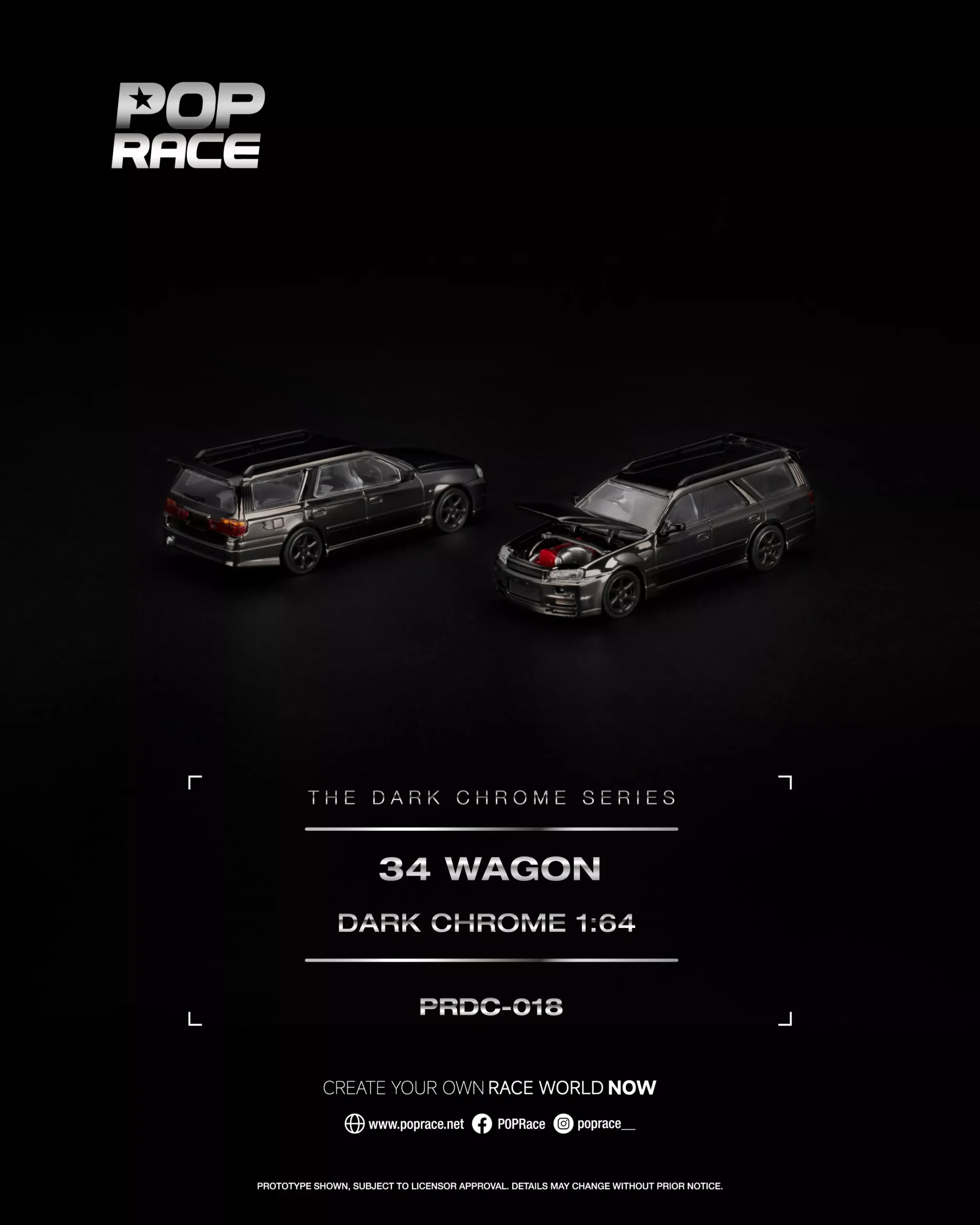 PRDC018 POPRACE 1:64 NISSAN SKYLINE R34 WAGON DARK CHROME