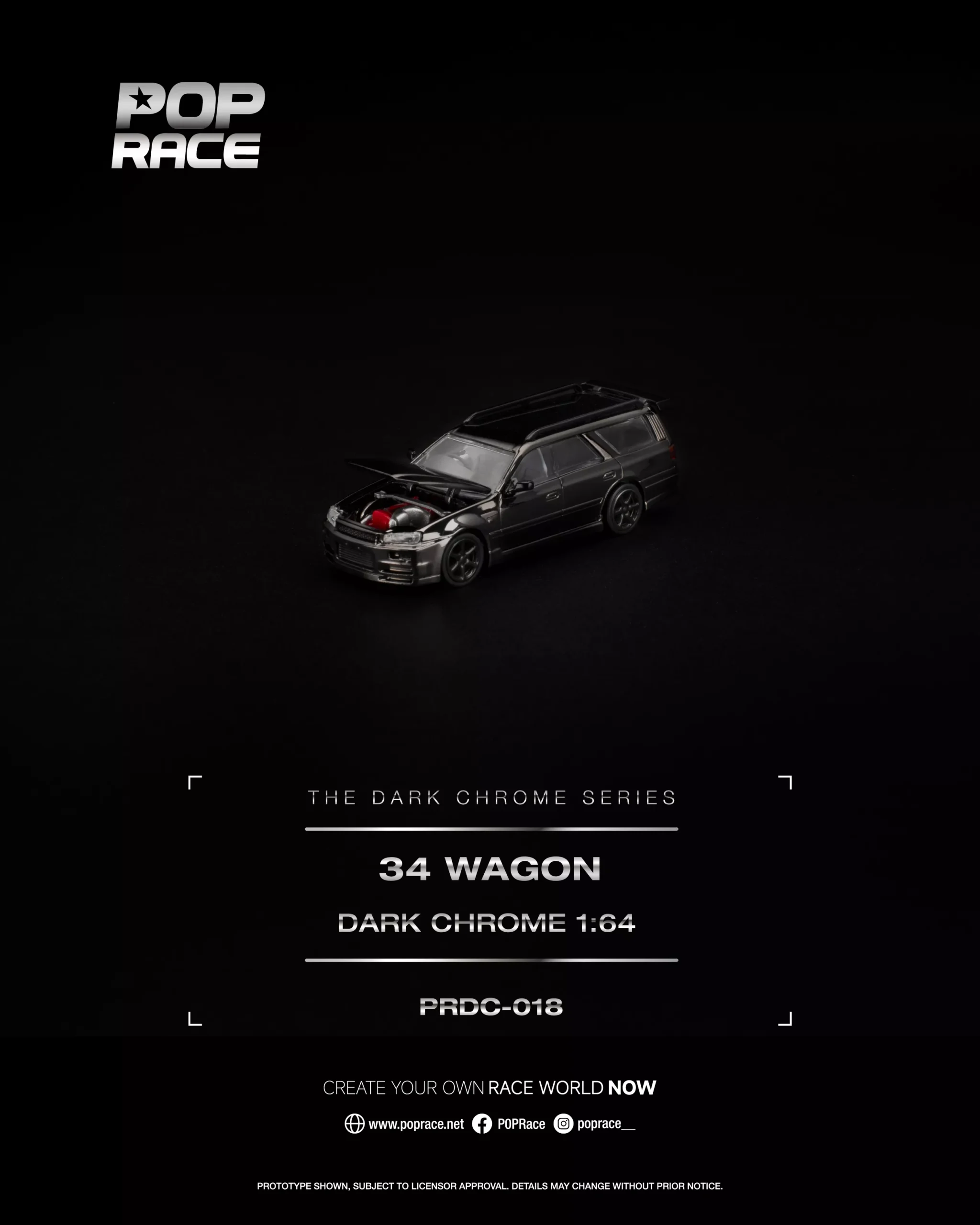 PRDC018 POPRACE 1:64 NISSAN SKYLINE R34 WAGON DARK CHROME - Image 2