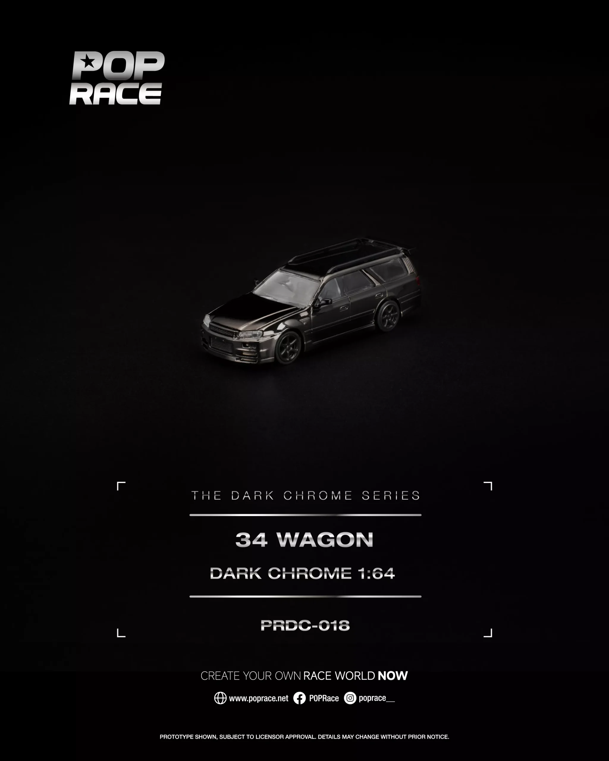 PRDC018 POPRACE 1:64 NISSAN SKYLINE R34 WAGON DARK CHROME - Image 3