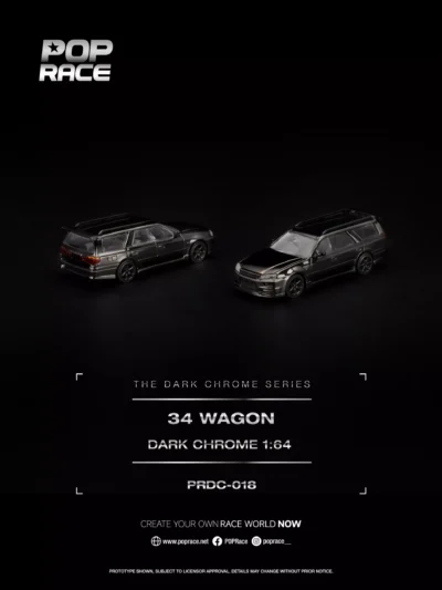 PRDC018 POPRACE 1:64 NISSAN SKYLINE R34 WAGON DARK CHROME