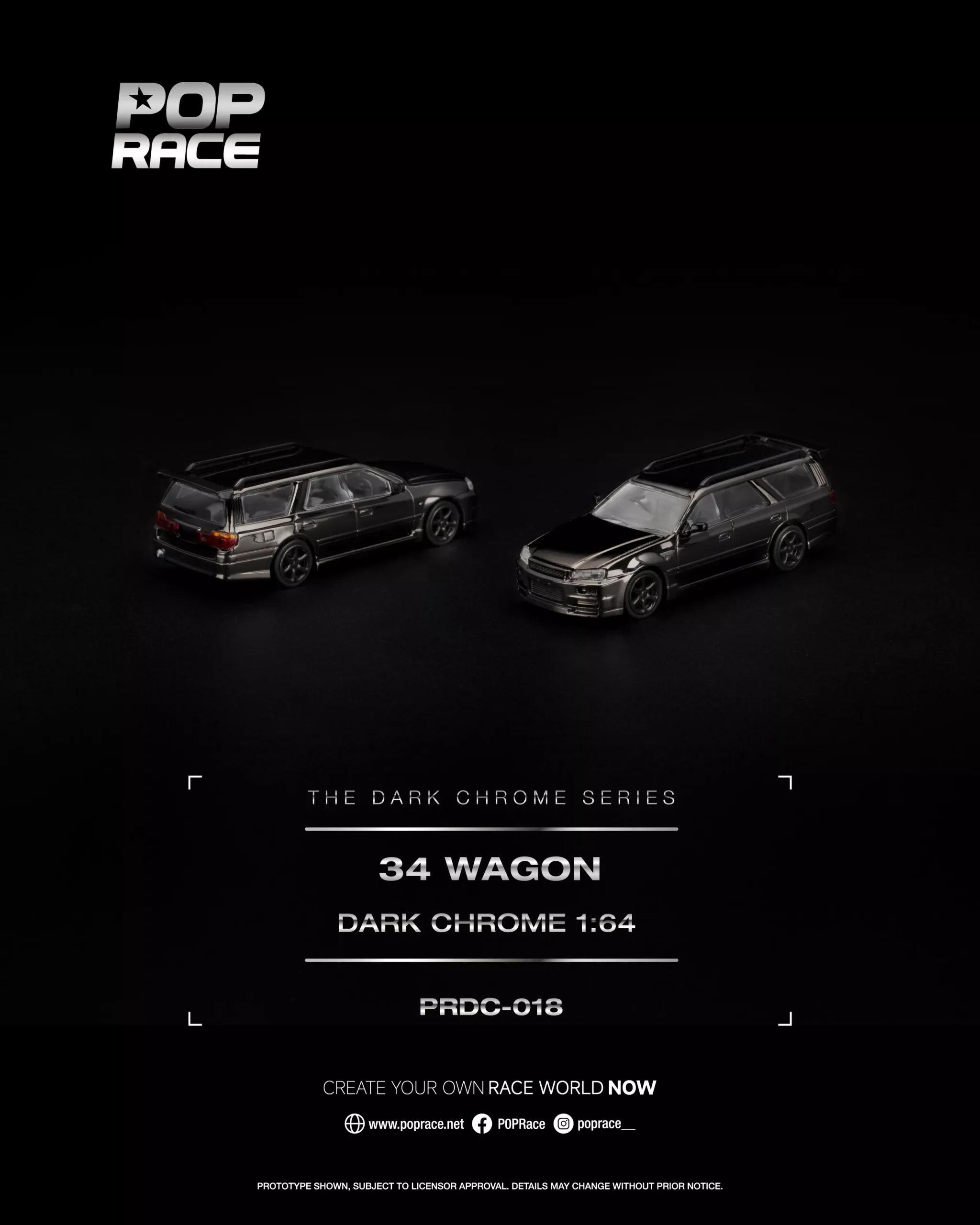 PRDC018 POPRACE 1:64 NISSAN SKYLINE R34 WAGON DARK CHROME