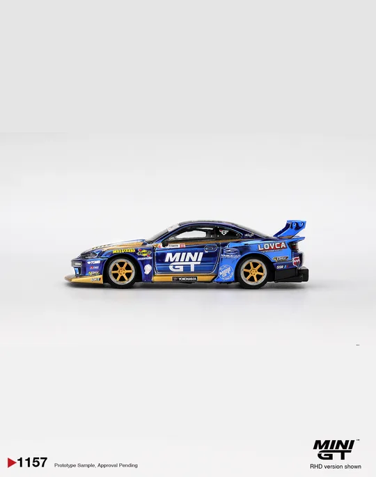 MINI GT 1:64 MGT01157 NISSAN LB-SUPER SILHOUETTE S15 SILVIA #555 TEAM MINI GT LIBERTY WALK 2025 FORMULA DRIFT – CHROME BLUE - Image 3