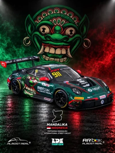 ALMOST REAL 1:64 PORSCHE 911 GT3 R BARONG MANDALIKA TEST CAR – LIMITED EDITION 1500 PCS – INDONESIAN DIECAST EXPO