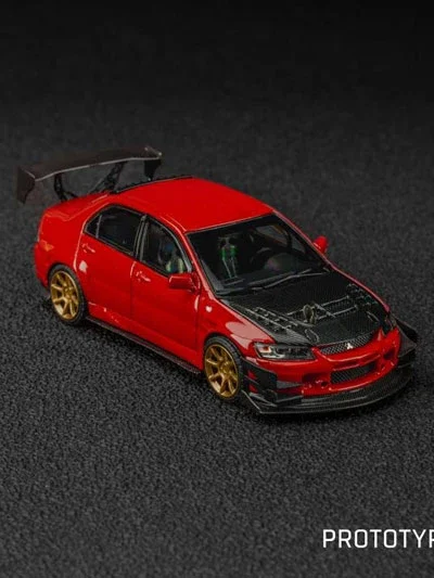FINCLASSICALLY 1:64 MITSUBISHI LANCER EVOLUTION IX (EVO Ⅸ) MODIFIED RED / CARBON BONNET VERSION