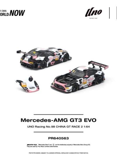 PR640563 POPRACE 1:64 MERCEDES-AMG GT3 EVO UNO RACING NO.98 CHINA GT RACE 2 “MOMO” – WHITE