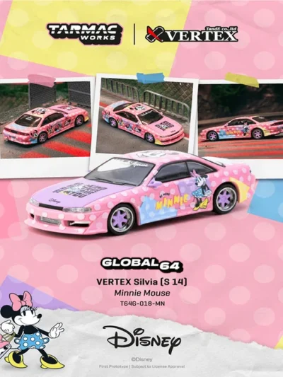 TARMAC WORKS GLOBAL64 1:64 T64G-018-MN VERTEX NISSAN SILVIA (S14) MINNIE MOUSE