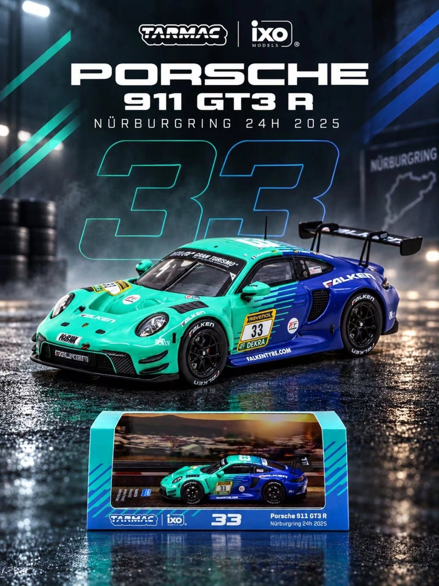 TARMAC WORKS × IXO MODELS 1:64 PORSCHE 911 GT3 R #33 NÜRBURGRING 24H 2025 FALKEN LIVERY – 2026 INDONESIA DIECAST EXPO (IDE)