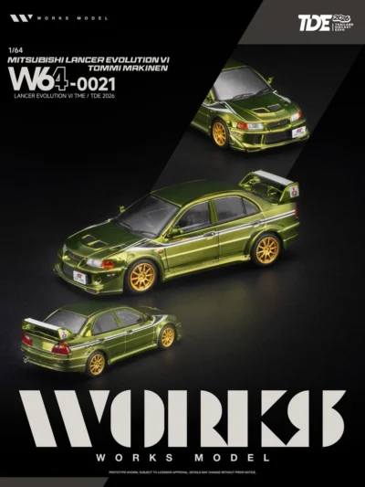 WORKS MODEL 1:64 MITSUBISHI LANCER EVOLUTION VI TOMMI MÄKINEN EDITION CHROME GREEN – THAILAND DIECAST EXPO 2026 EVENT EDITION